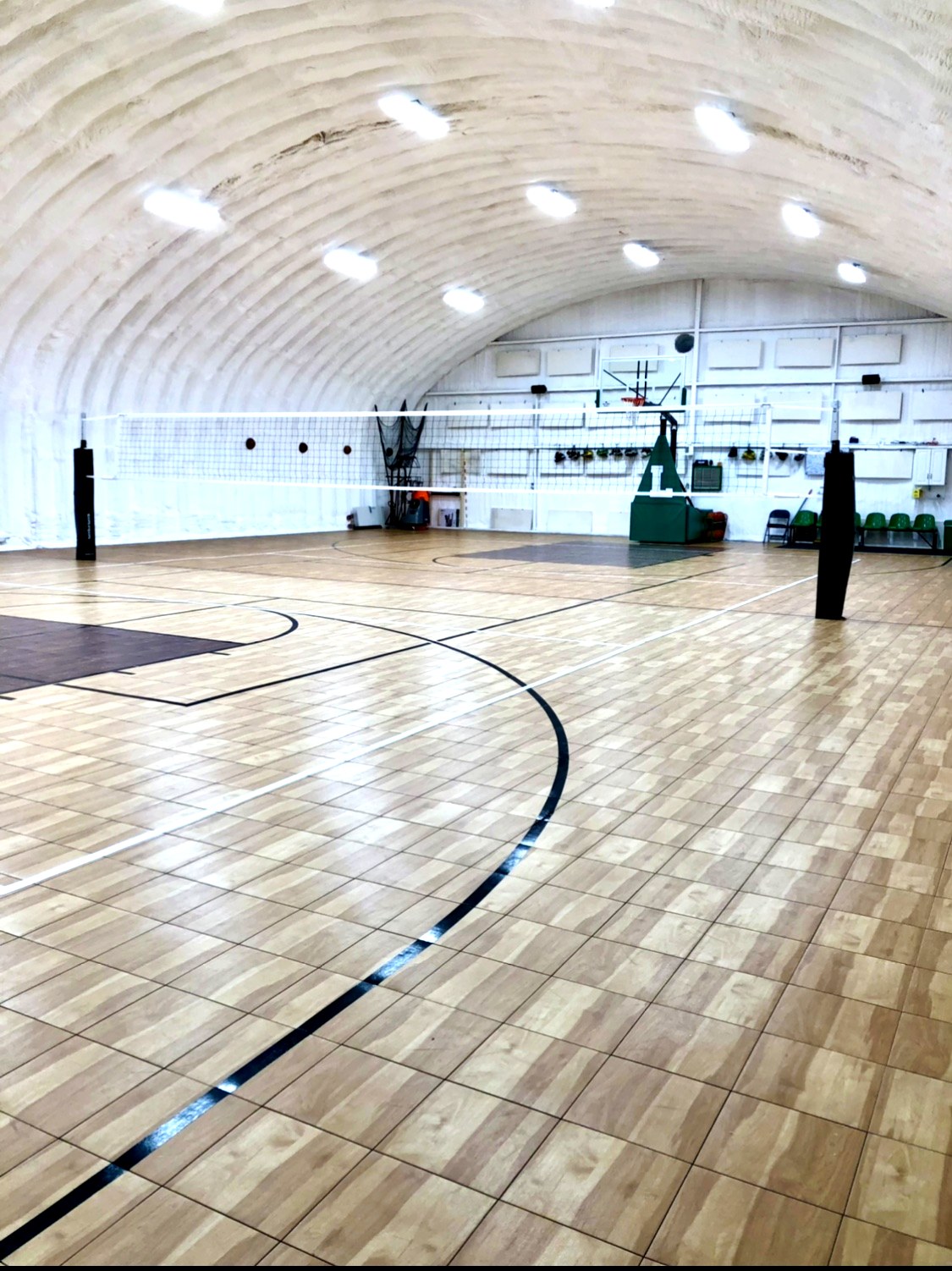 Polished hardwood court floor